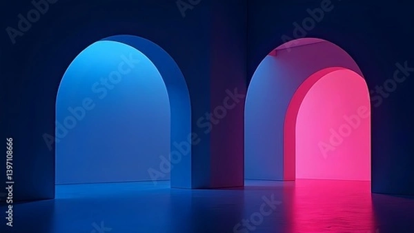 Obraz abstract minimalist maximalism with electric blue and magenta arcs curve for poster,promotion,branding social media