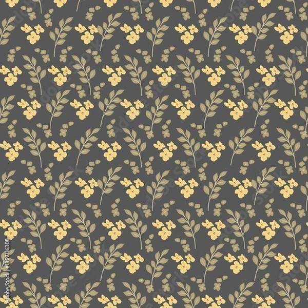Obraz Floral seamless pattern with yellow wild flowers. Retro background with rustic bouquet. Hand drawn botanical illustration in pastel colors