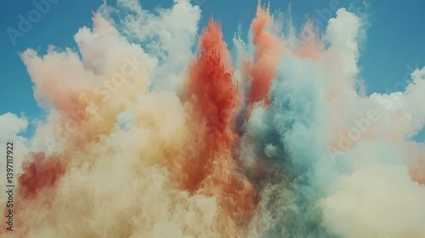 Obraz Dynamic burst of colorful dust particles suspended in air, creating a bold and expressive visual