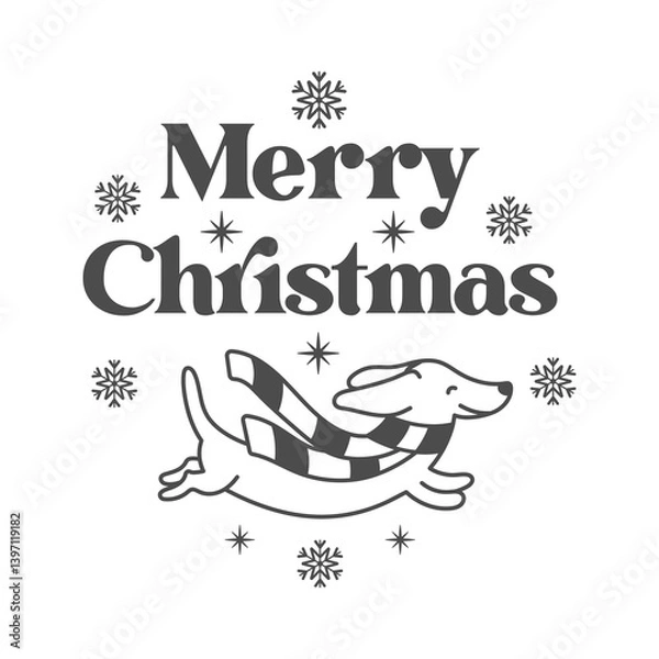 Fototapeta Merry Christmas quote. Paw print vector illustration. Happy New Year background. Pets food symbol. Dog isolated on white background.