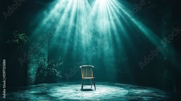 Obraz Lonely chair under stage lights, dramatic atmosphere