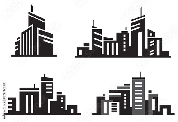 Obraz Vector city buildings silhouette icons.