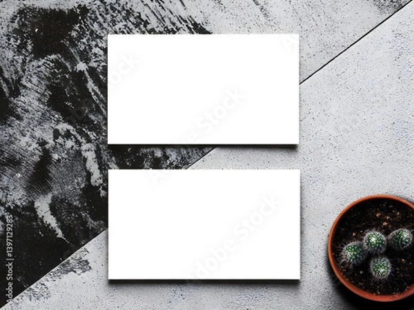 Fototapeta A rendered mockup of business cards on a grunge background