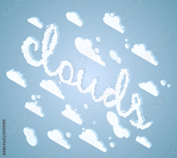 Obraz Isometric white clouds with cloudy text effect, vector illustration