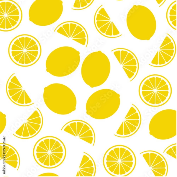Fototapeta Seamless pattern with yellow lemons on a white background. Vector pattern of lemons. Summer seamless background with citrus fruits. Hand drawn illustration with lemons.