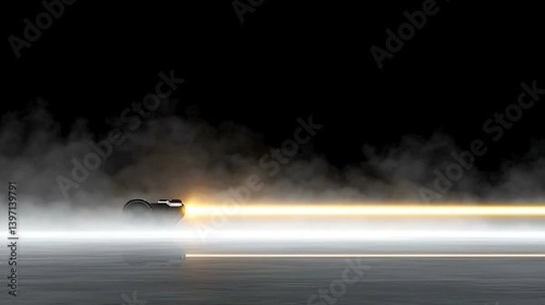 Obraz High-contrast black and gray background with a dramatic beam of light piercing through a soft fog