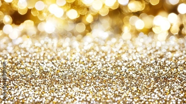Fototapeta Glowing abstract bokeh lights in soft warm hues, floating over a subtly blurred golden gradient