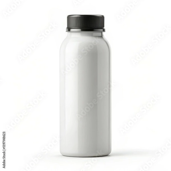 Fototapeta Sleek white bottle black cap clean design studio shot