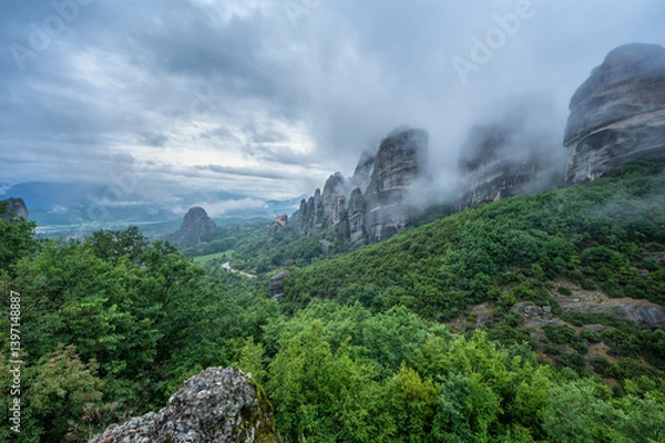 Obraz Amazing panoramic view of the Meteora Valley near Kastraki, Greece..