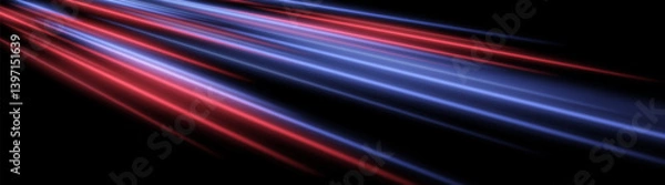 Obraz Laser motion lines. Red and blue sharp beams burst with glowing core and depth fade. Futuristic linear dynamic light.