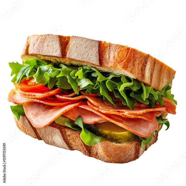 Obraz Deli Sandwich on White Bread isolated on transparent background. PNG with clipping path