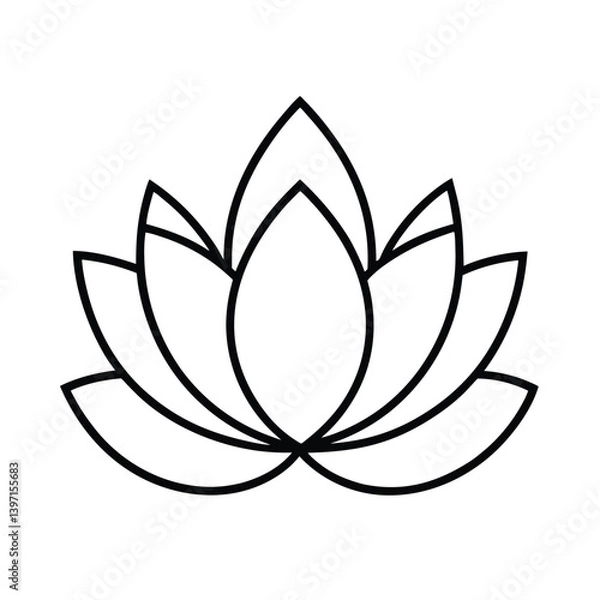 Fototapeta Elegant Lotus Flower Outline Vector Illustration On White Background