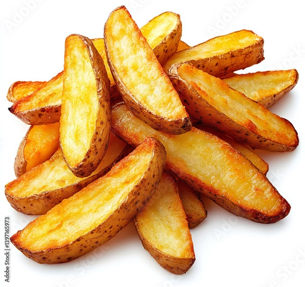 Obraz Deliciously Crispy PNG Sliced Potato Fries Food for Restaurants and Food Bloggers with Healthy Eating Theme, Cooking Techniques, and Gastronomy Illustrations on Clean White Background