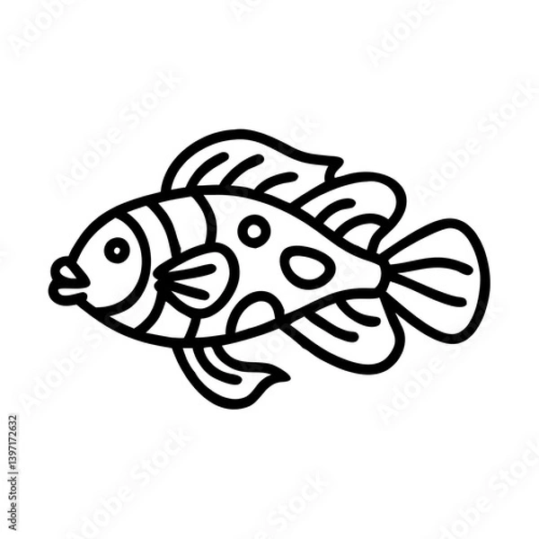 Obraz Outline drawing of a spotted fish for coloring pages and educational resources use