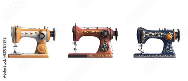 Fototapeta Pack of Sewing Machine Set Against Transparent Background for Craft or Tailoring Projects