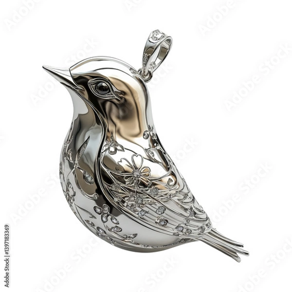Fototapeta Stunning Silver Bird Pendant Isolated on Transparent Background