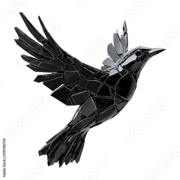 Fototapeta Black Bird Isolated on Transparent Background in Artistic Design