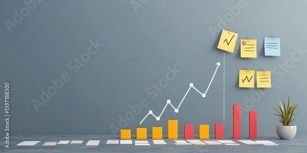 Fototapeta Successful project management timeline concept. Business analytics with charts and sticky notes on a desk.