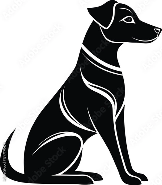 Fototapeta silhouette dog sitting profile view minimalist vector black white art