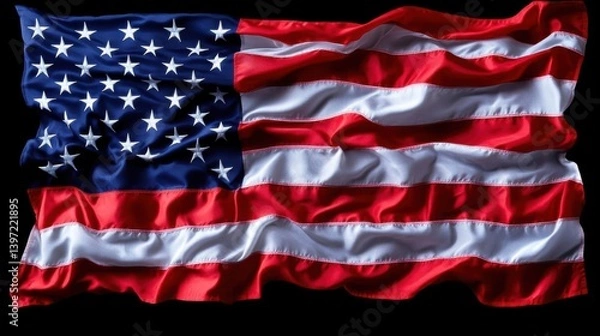 Obraz American flag waving in the wind isolated on black background with clipping path.