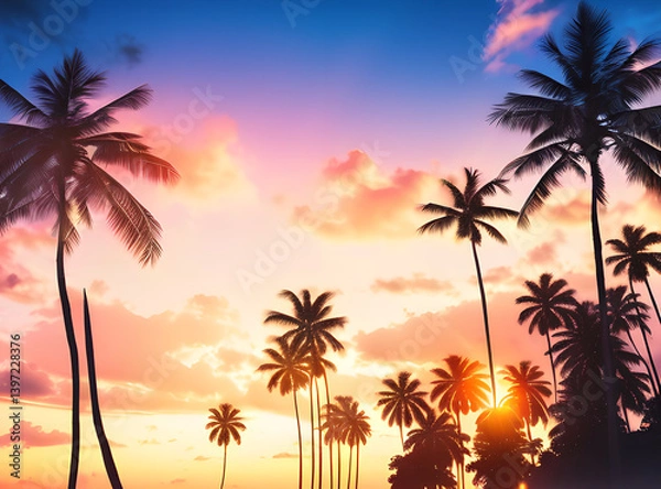 Fototapeta Timeless Tropical Escape: Coconut Palms Under a Sunlit Sky with,generative ai
