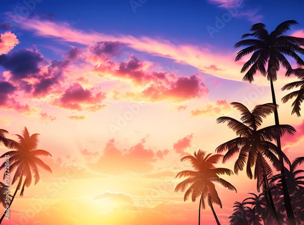 Fototapeta Timeless Tropical Escape: Coconut Palms Under a Sunlit Sky with,generative ai