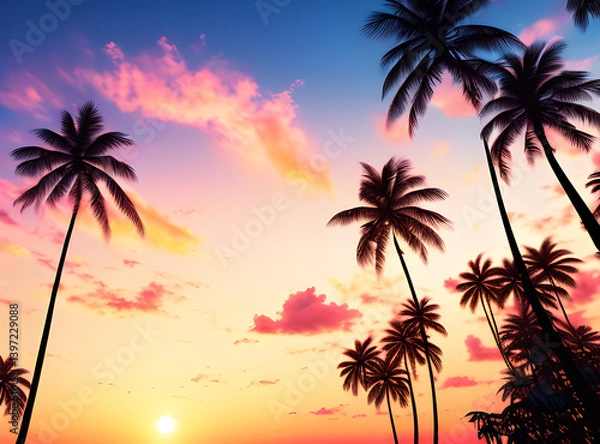 Fototapeta Timeless Tropical Escape: Coconut Palms Under a Sunlit Sky with,generative ai