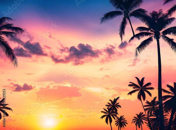 Fototapeta Timeless Tropical Escape: Coconut Palms Under a Sunlit Sky with,generative ai