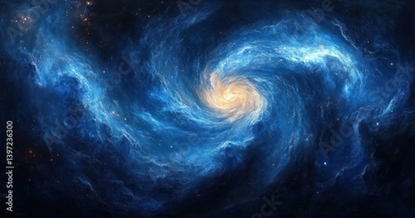 Fototapeta Vibrant Blue Spiral Galaxy in Cosmic Exploration with Ambient Light and Dynamic Composition