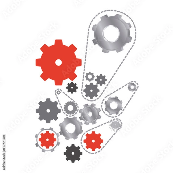 Fototapeta red and gray gears signs icon, vector illustraction design