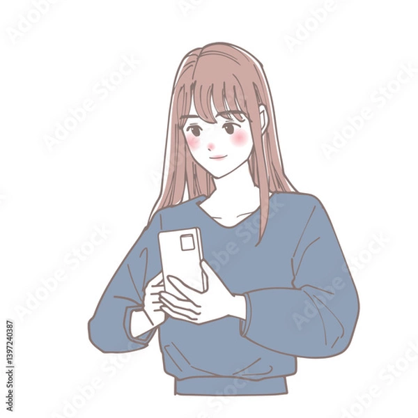 Fototapeta スマートフォンを見ている女性のイラスト
