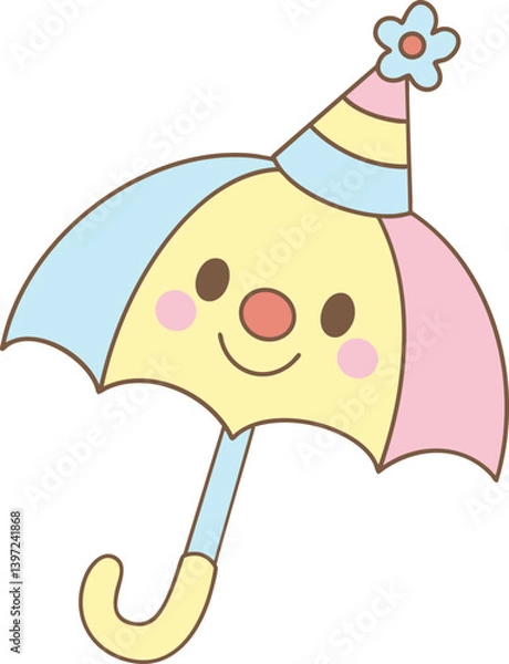 Obraz Umbrella with clown face in a cute cartoon clowncore style and pastel color design