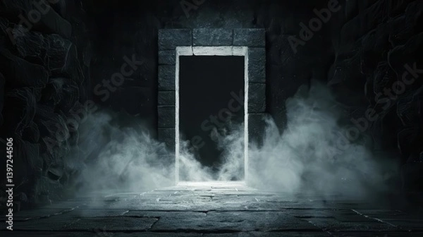 Fototapeta Portal in the heart of an abandoned dungeon, releasing ghostly spirits from another dimension