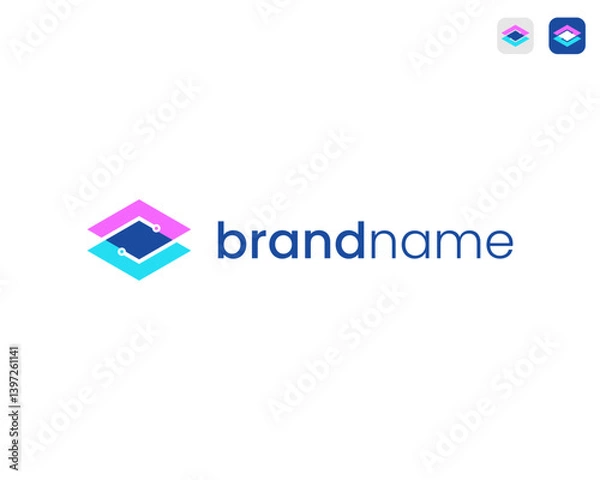 Obraz Stack Data Document Modern Colorful For Storage Server Technology Vector Logo Design Illustration