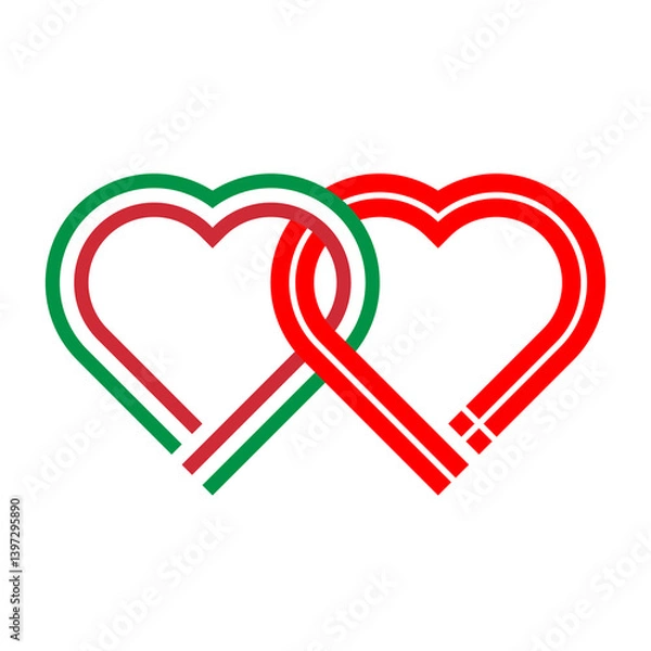 Fototapeta heart shaped ribbon of italy and danish flags intertwined. vector illustration isolated on white background
