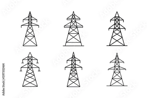 Fototapeta Power line icon, electric main symbol, electric line emblem, power transmission line pictogram