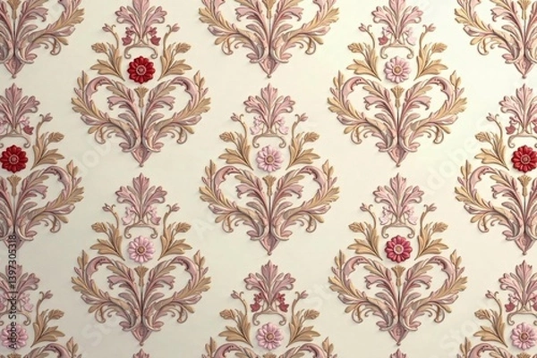 Fototapeta Subtle floral damask pattern in muted tones, endlessly repeating , fabric, romantic, antique