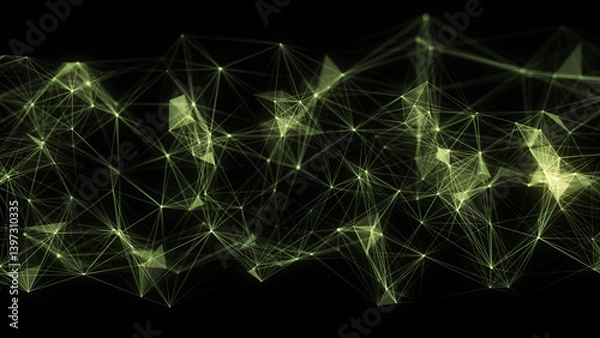 Obraz Business futuristic backdrop. Network connection structure cyberspace with moving particles. Abstract cyber security background. 3D rendering.