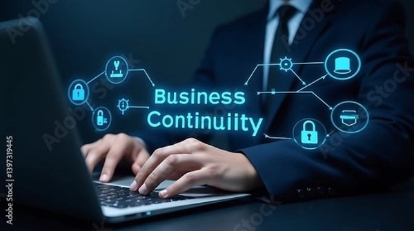 Obraz Business continuity management concept. Business Continuity with icons strategy, risk assessment, and operational planning. business professional engrossed in their work