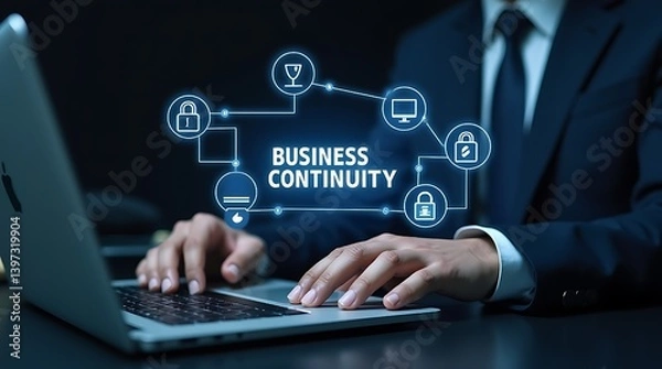 Obraz Business continuity management concept. Business Continuity with icons strategy, risk assessment, and operational planning. business professional engrossed in their work