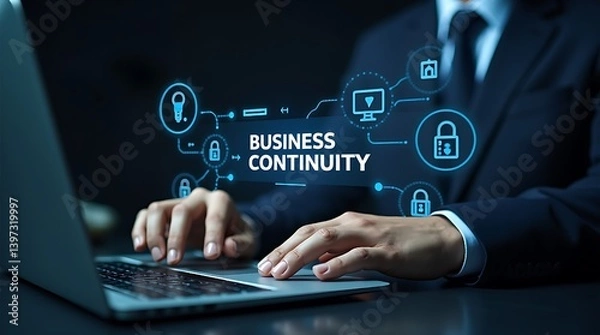 Fototapeta Business continuity management concept. Business Continuity with icons strategy, risk assessment, and operational planning. business professional engrossed in their work