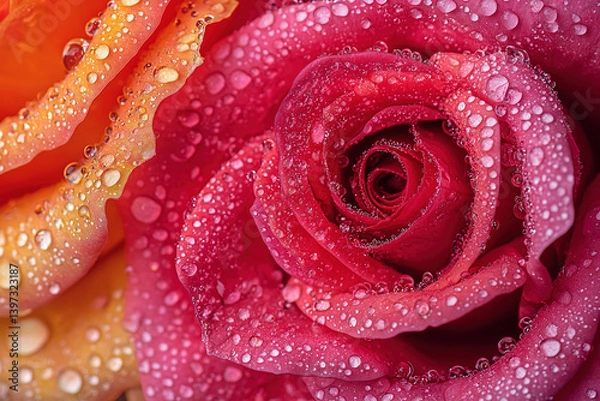 Fototapeta A close-up of colorful roses with water droplets