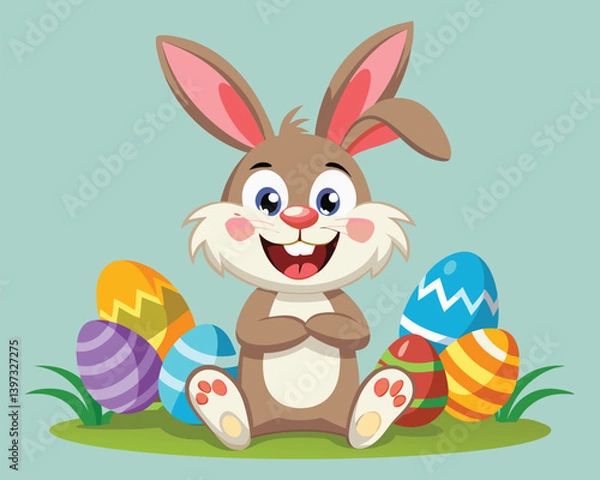 Fototapeta Happy Easter Bunny with Colorful Eggs