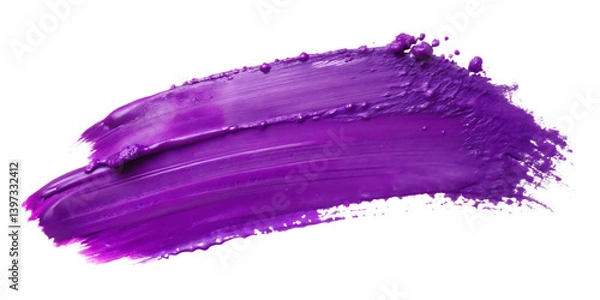 Fototapeta A single brushstroke of purple paint on a black background, close up view on transparent background