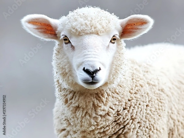 Fototapeta Fluffy Sheep Portrait with Farm Animal.