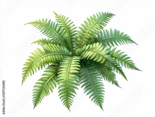 Fototapeta  lush green ferns with detailed fronds and natural texture on a white background