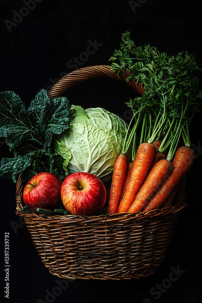 Fototapeta A basket of fresh vegetables and apples