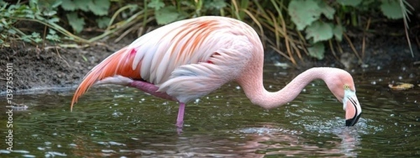 Fototapeta flamingo, zoo, captive, pink, pink bird, bird, birdwatching, beautiful bird, water bird, ocean, fauna, flamingos Caribbean