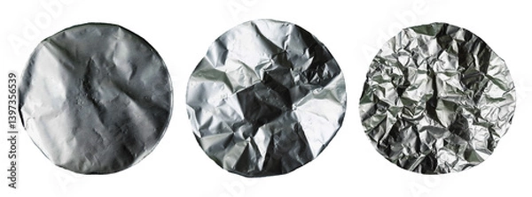 Obraz collection of round wrinkled silver paper on white background isolated