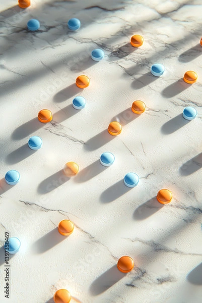 Fototapeta Colorful pills scattered on a table